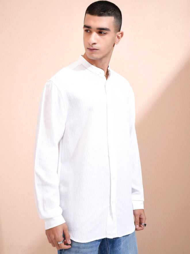 Highlander Men White Textured Relaxed Fit Casual Shirt - White - Image 6