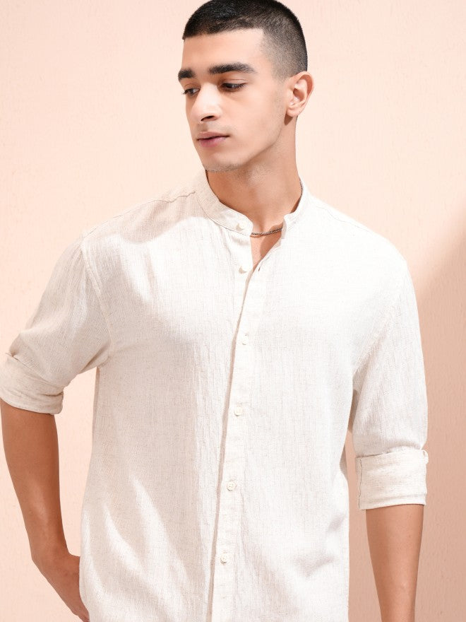 Highlander Men Beige Textured Relaxed Fit Casual Shirt - Beige - Image 1