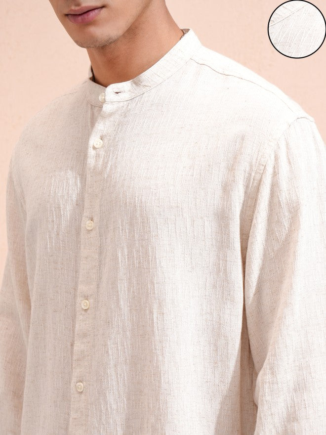 Highlander Men Beige Textured Relaxed Fit Casual Shirt - Beige - Image 5