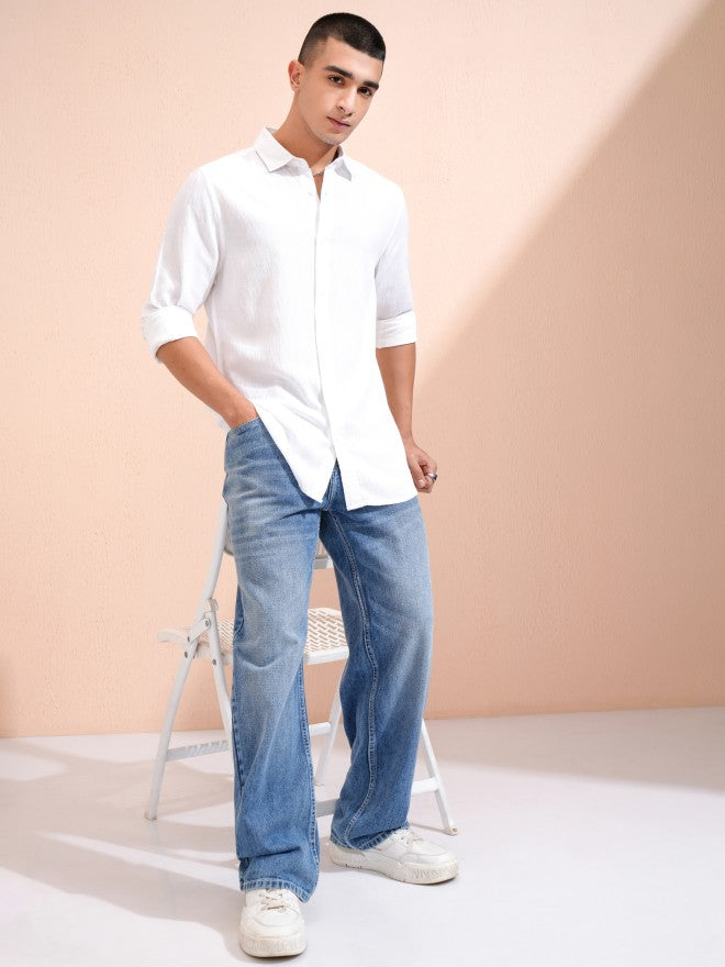 Highlander Men White Textured Relaxed Fit Casual Shirt - White - Image 2