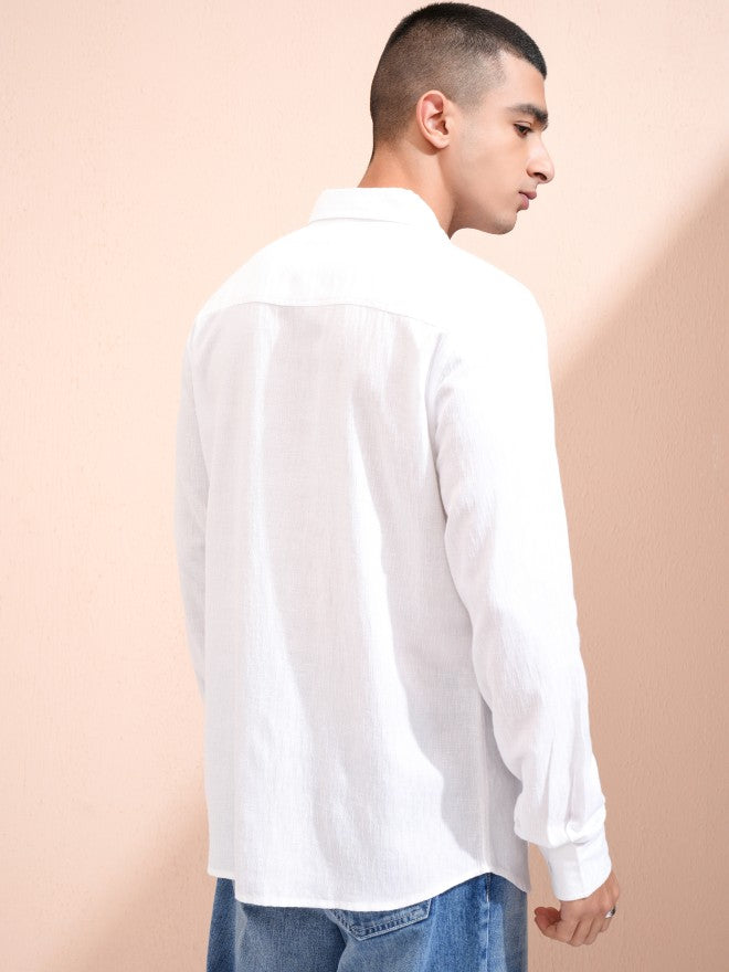 Highlander Men White Textured Relaxed Fit Casual Shirt - White - Image 3