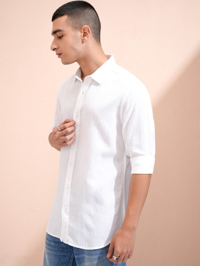 Highlander Men White Textured Relaxed Fit Casual Shirt - White - Image 4