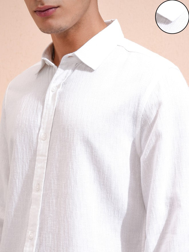 Highlander Men White Textured Relaxed Fit Casual Shirt - White - Image 5
