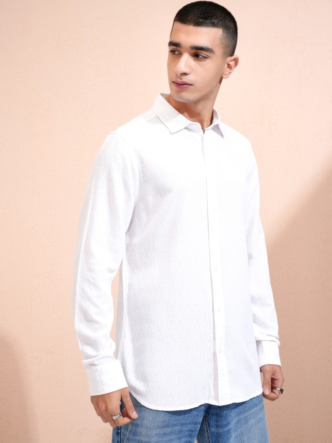 Highlander Men White Textured Relaxed Fit Casual Shirt - White - Image 6