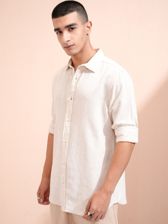 Highlander Men Beige Textured Relaxed Fit Casual Shirt - Beige - Image 4