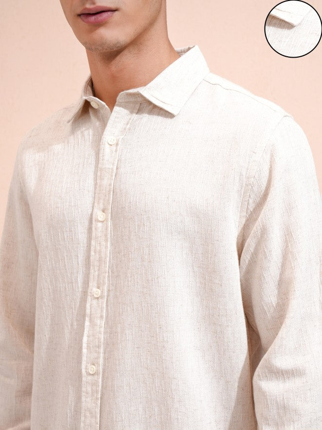 Highlander Men Beige Textured Relaxed Fit Casual Shirt - Beige - Image 5