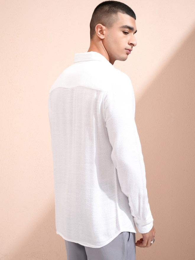 Highlander Men White Textured Relaxed Fit Casual Shirt - White - Image 3