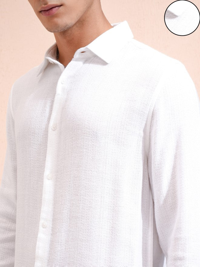 Highlander Men White Textured Relaxed Fit Casual Shirt - White - Image 5