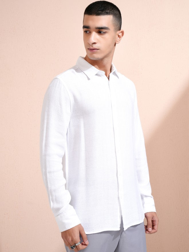 Highlander Men White Textured Relaxed Fit Casual Shirt - White - Image 6
