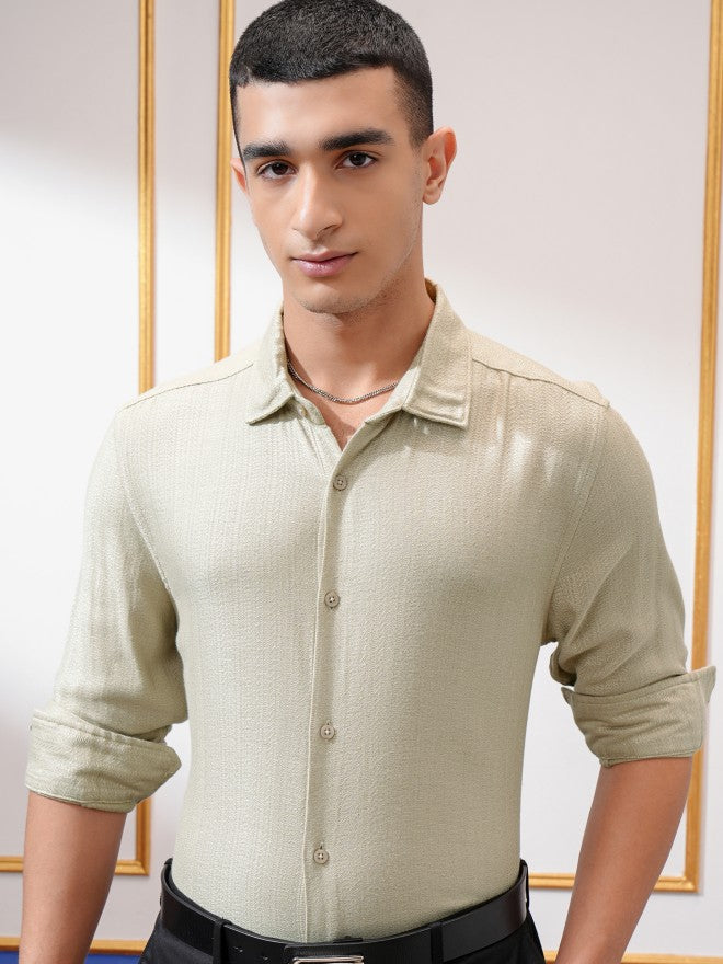 Highlander Men Khaki Textured Regular Fit Casual Shirt - Khaki - Image 1