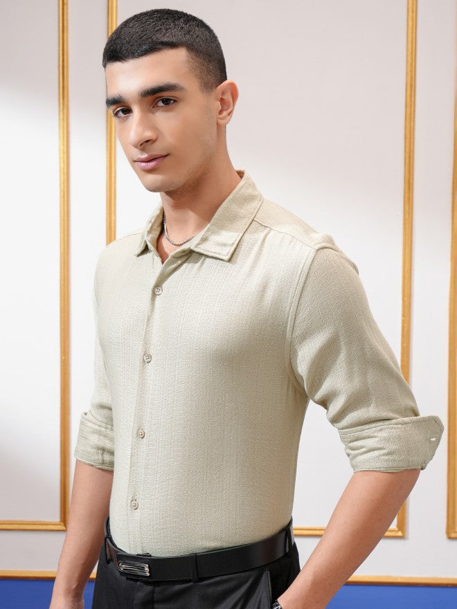 Highlander Men Khaki Textured Regular Fit Casual Shirt - Khaki - Image 4
