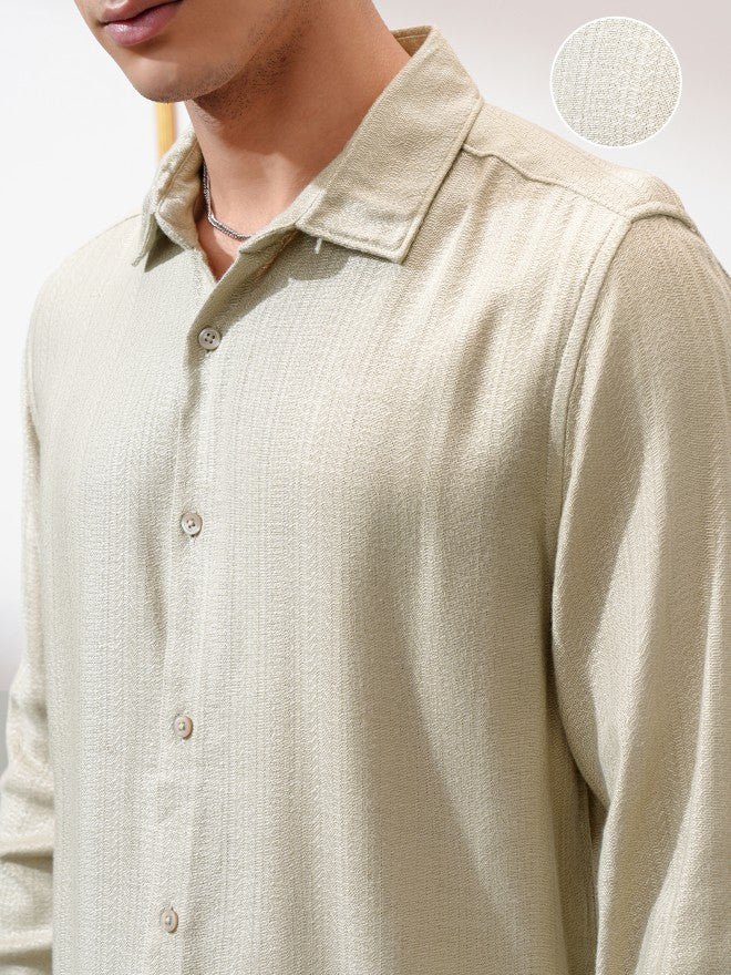 Highlander Men Khaki Textured Regular Fit Casual Shirt - Khaki - Image 5