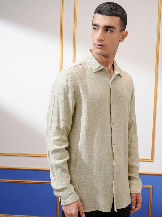 Highlander Men Khaki Textured Regular Fit Casual Shirt - Khaki - Image 6