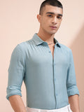 Highlander Men Blue Textured Relaxed Fit Casual Shirt - Blue - Image 1
