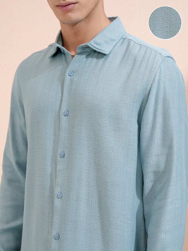 Highlander Men Blue Textured Relaxed Fit Casual Shirt - Blue - Image 5