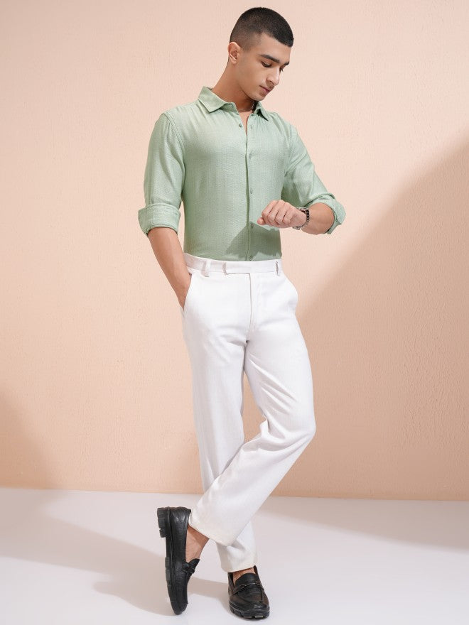 Highlander Men Green Textured Relaxed Fit Casual Shirt - Green - Image 2