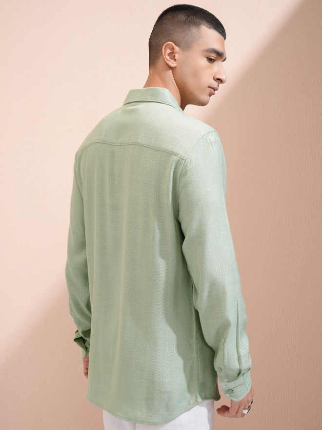 Highlander Men Green Textured Relaxed Fit Casual Shirt - Green - Image 3