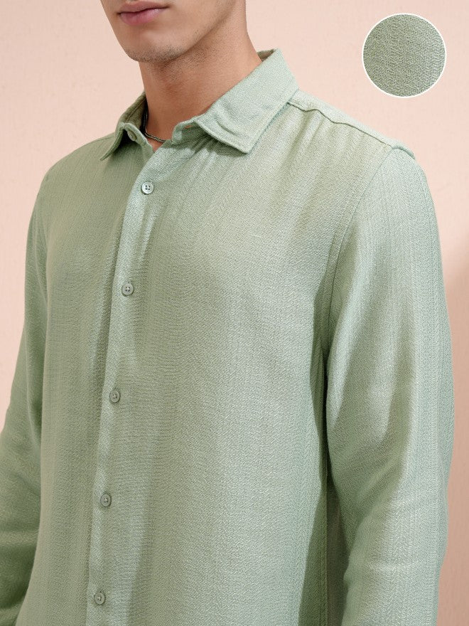 Highlander Men Green Textured Relaxed Fit Casual Shirt - Green - Image 5