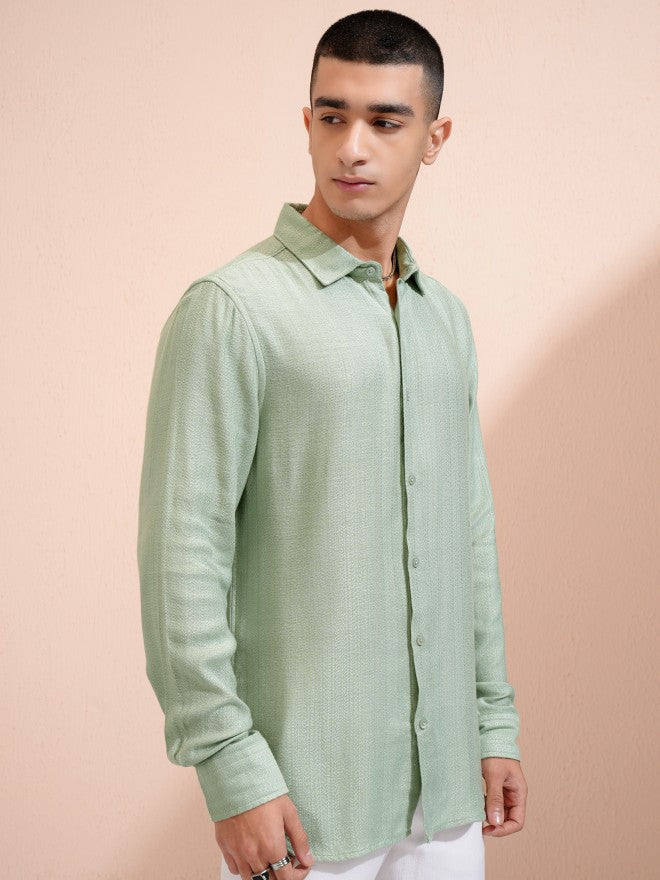 Highlander Men Green Textured Relaxed Fit Casual Shirt - Green - Image 6