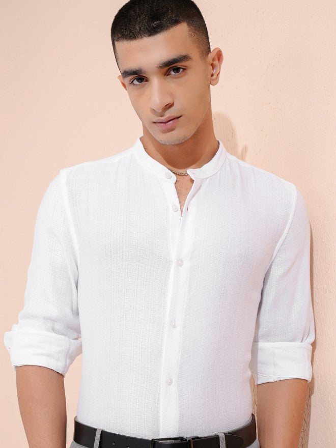 Highlander Men White Textured Relaxed Fit Casual Shirt - White - Image 1