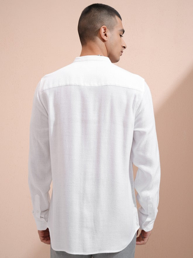 Highlander Men White Textured Relaxed Fit Casual Shirt - White - Image 3