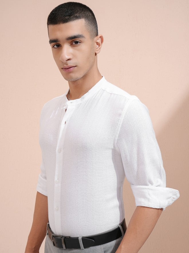 Highlander Men White Textured Relaxed Fit Casual Shirt - White - Image 4