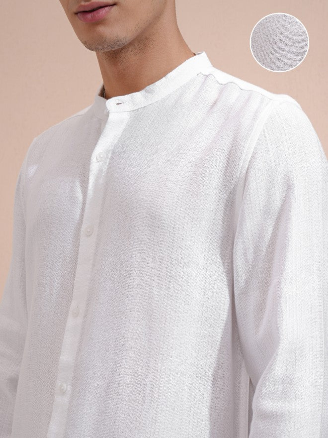 Highlander Men White Textured Relaxed Fit Casual Shirt - White - Image 5