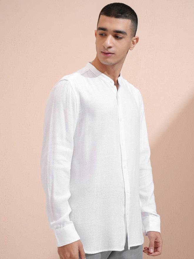 Highlander Men White Textured Relaxed Fit Casual Shirt - White - Image 6