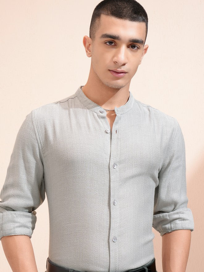 Highlander Men Grey Textured Relaxed Fit Casual Shirt - Grey - Image 1