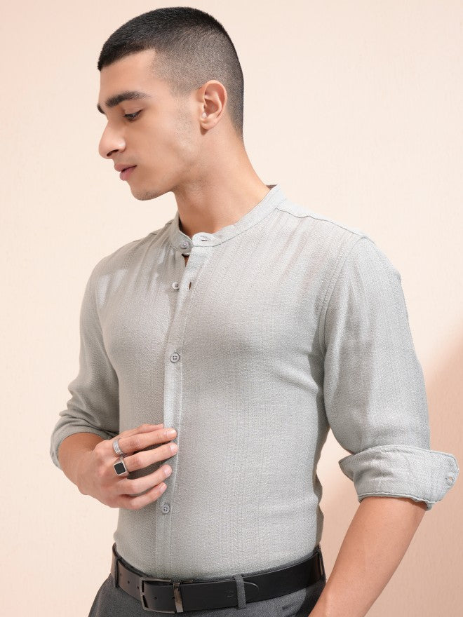 Highlander Men Grey Textured Relaxed Fit Casual Shirt - Grey - Image 4