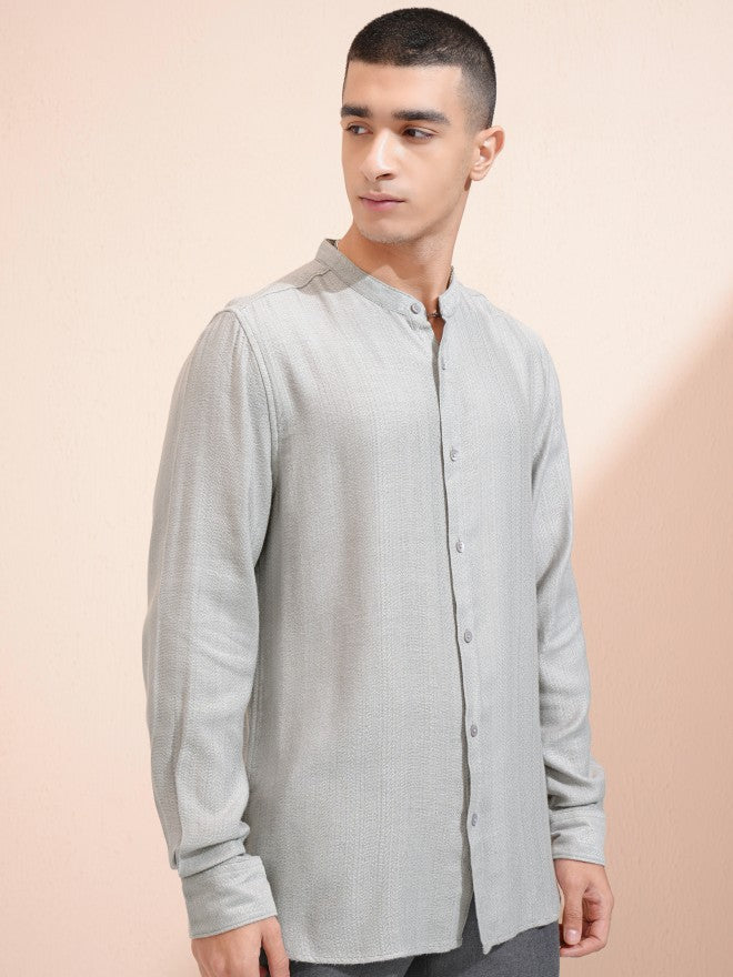 Highlander Men Grey Textured Relaxed Fit Casual Shirt - Grey - Image 6