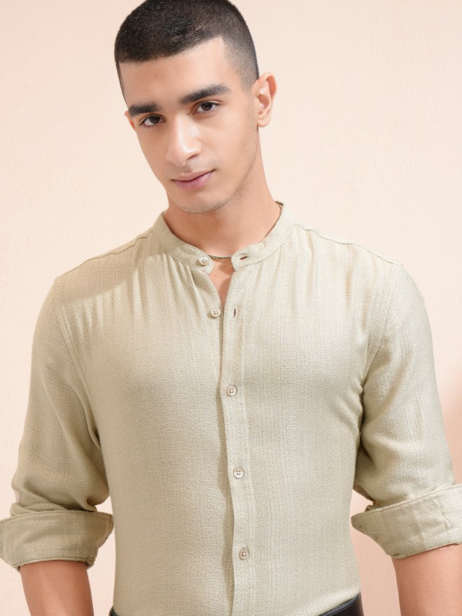 Highlander Men Beige Textured Relaxed Fit Casual Shirt - Beige - Image 1