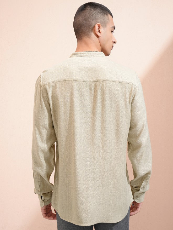 Highlander Men Beige Textured Relaxed Fit Casual Shirt - Beige - Image 3