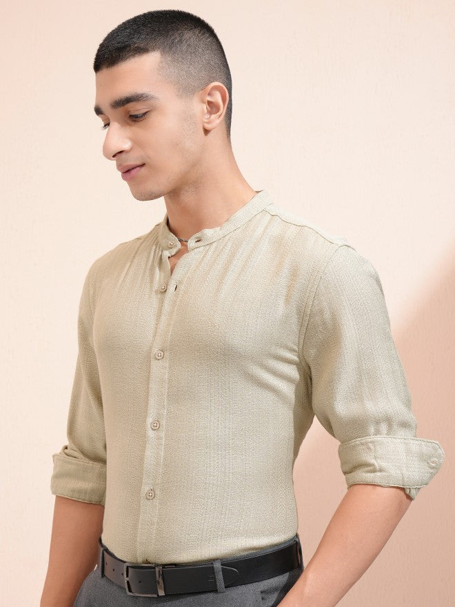 Highlander Men Beige Textured Relaxed Fit Casual Shirt - Beige - Image 4