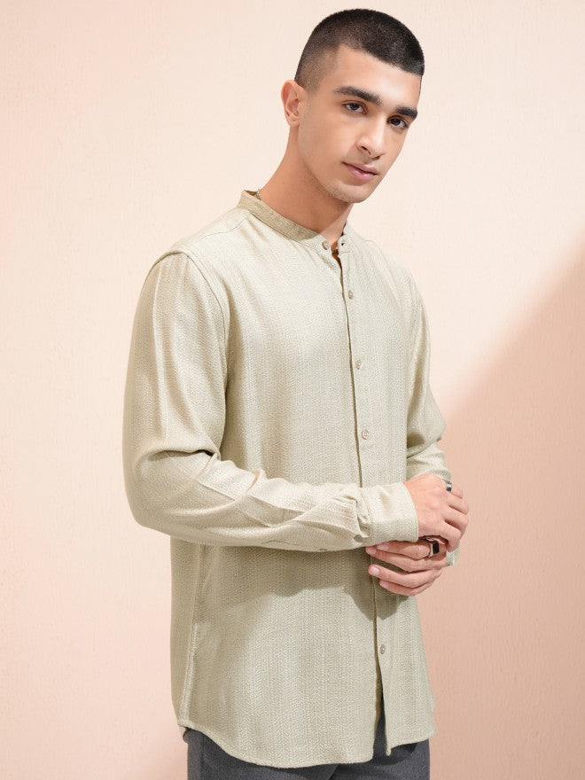 Highlander Men Beige Textured Relaxed Fit Casual Shirt - Beige - Image 6