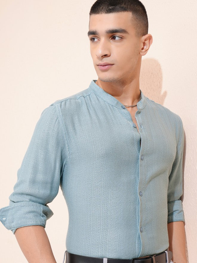Highlander Men Blue Textured Relaxed Fit Casual Shirt - Blue - Image 1