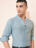 Highlander Men Blue Textured Relaxed Fit Casual Shirt - Blue - Image 1