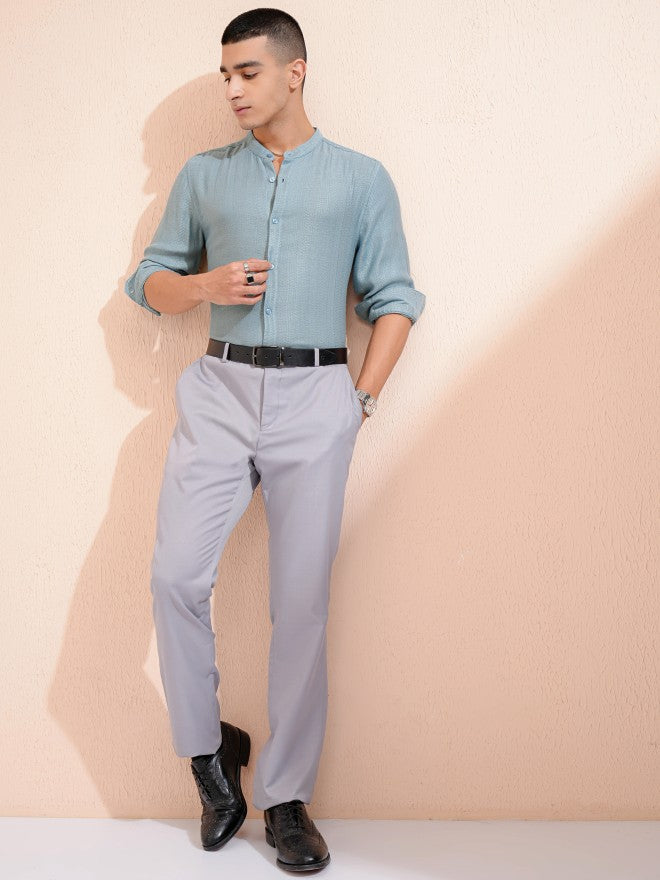 Highlander Men Blue Textured Relaxed Fit Casual Shirt - Blue - Image 2