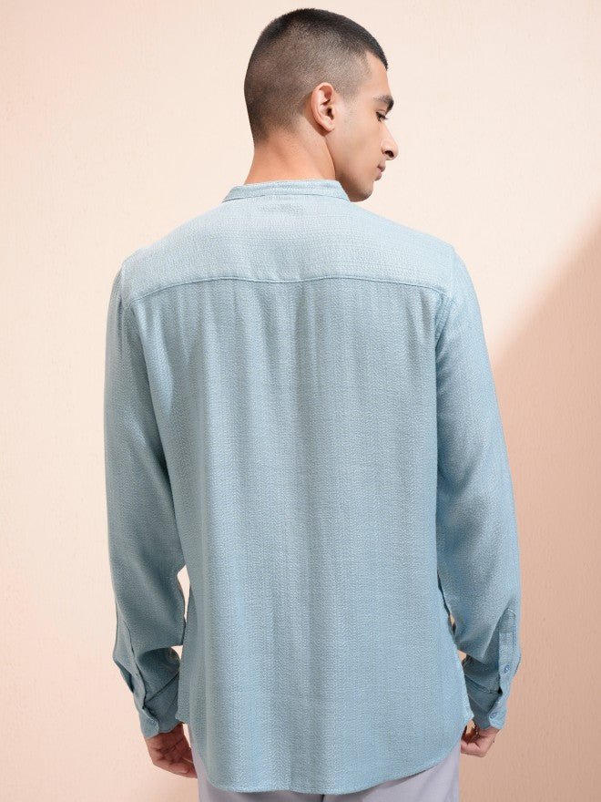 Highlander Men Blue Textured Relaxed Fit Casual Shirt - Blue - Image 3