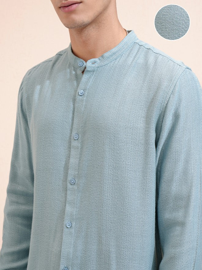 Highlander Men Blue Textured Relaxed Fit Casual Shirt - Blue - Image 5