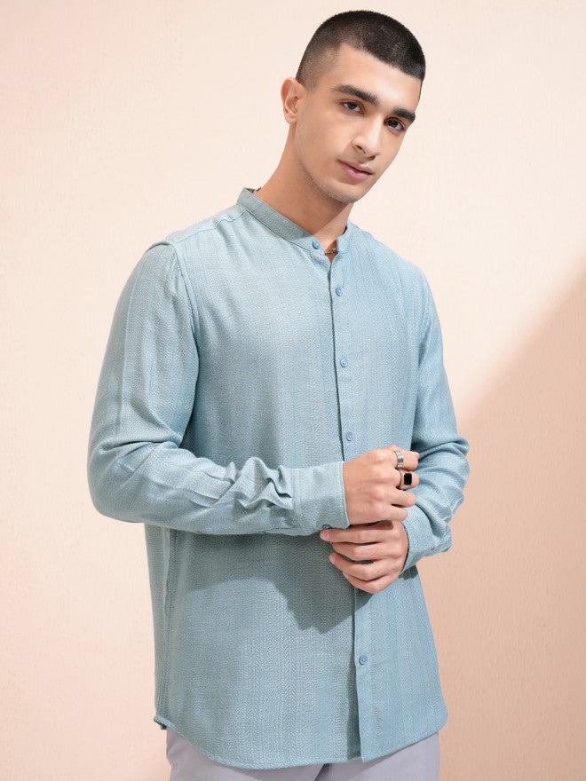 Highlander Men Blue Textured Relaxed Fit Casual Shirt - Blue - Image 6