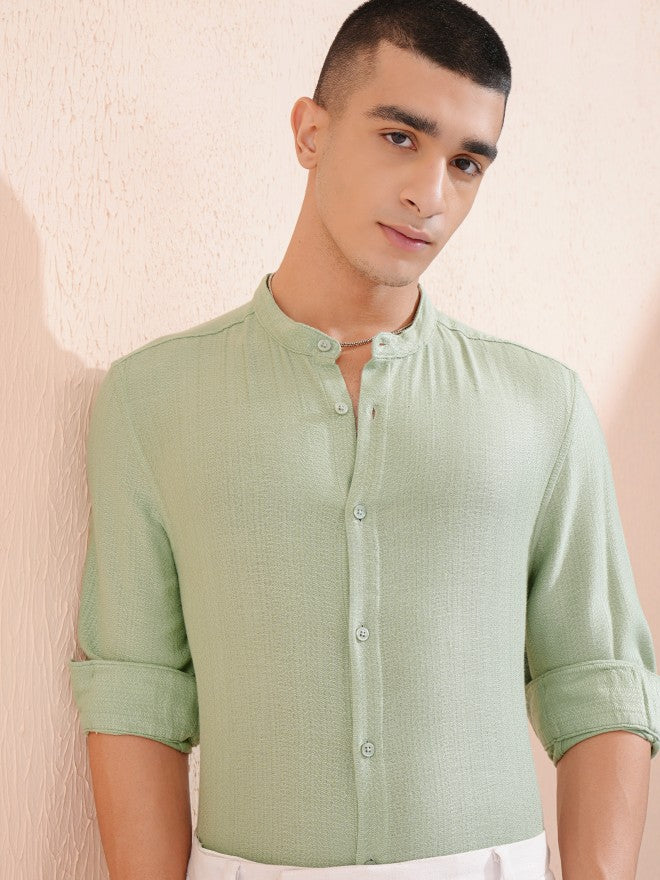 Highlander Men Green Textured Relaxed Fit Casual Shirt - Green - Image 1
