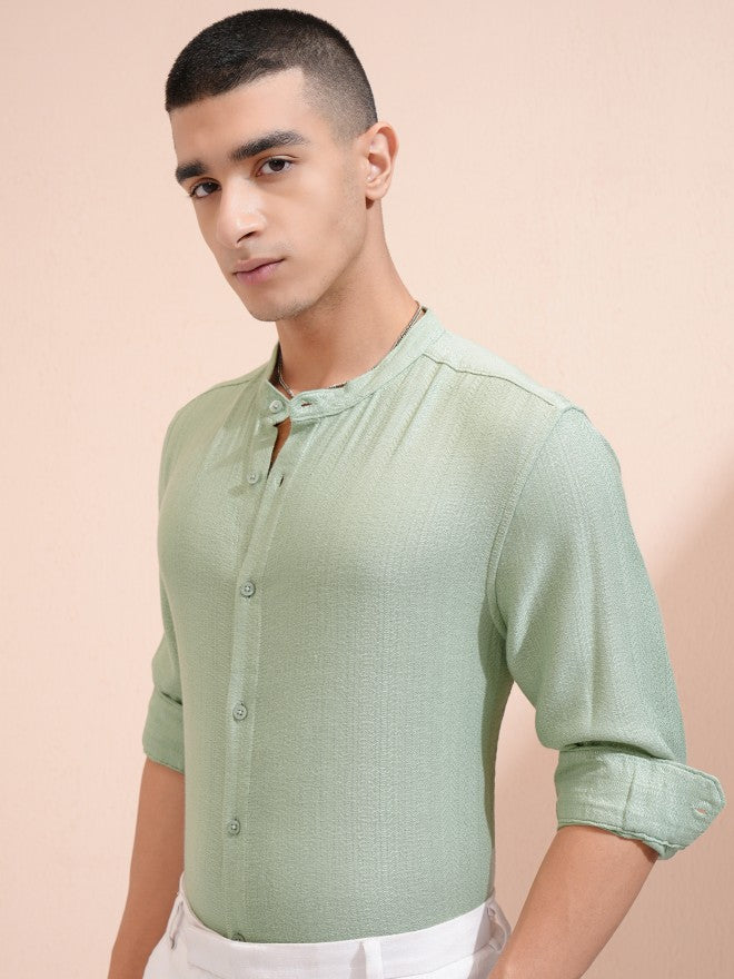 Highlander Men Green Textured Relaxed Fit Casual Shirt - Green - Image 4