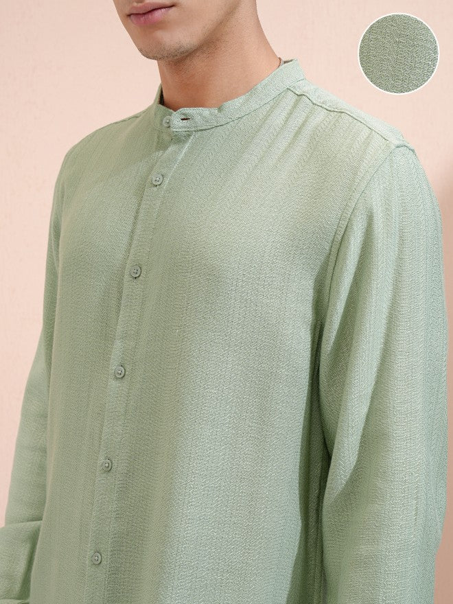 Highlander Men Green Textured Relaxed Fit Casual Shirt - Green - Image 5