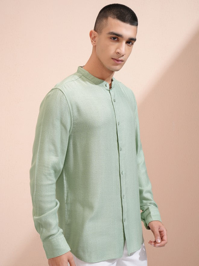 Highlander Men Green Textured Relaxed Fit Casual Shirt - Green - Image 6