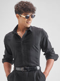 Highlander Men Black Self Design Slim Fit Casual Shirt - Black - Image 1