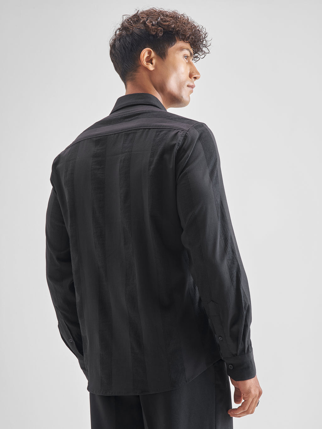 Highlander Men Black Self Design Slim Fit Casual Shirt - Black - Image 3