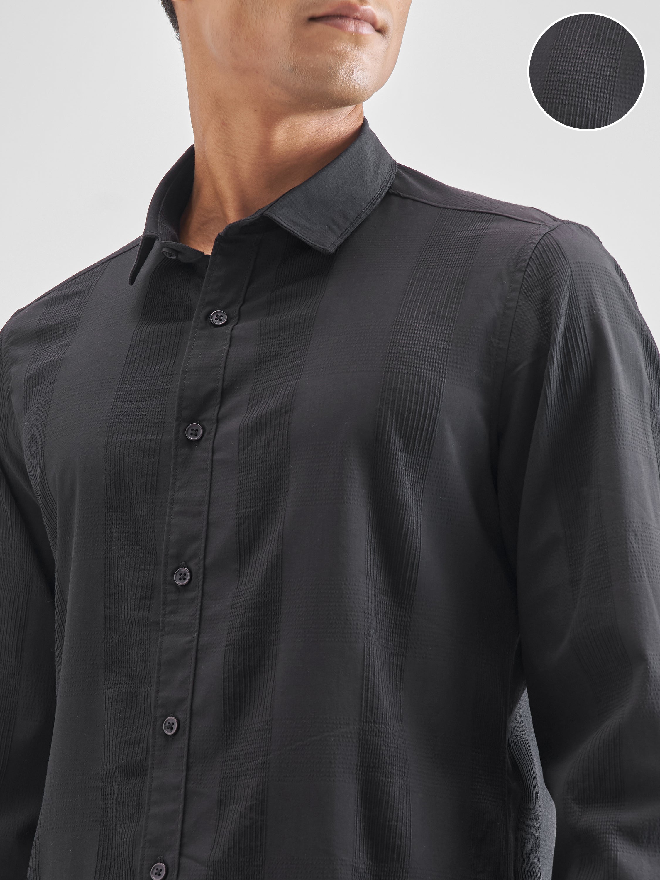 Highlander Men Black Self Design Slim Fit Casual Shirt - Black - Image 5