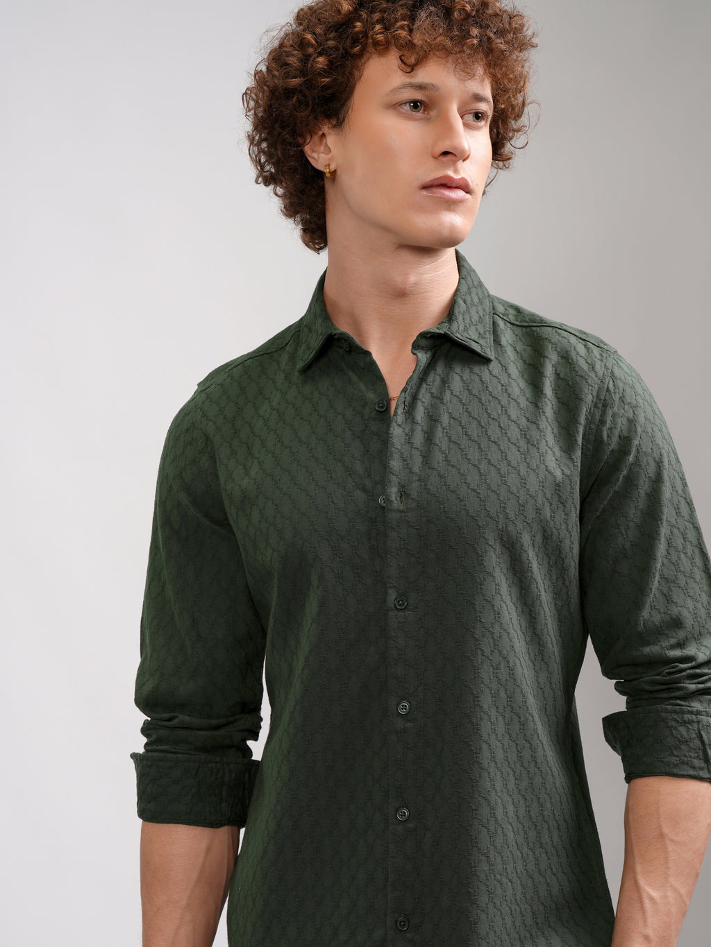 Highlander Men Green Self Design Regular Fit Casual Shirt - Green - Image 1
