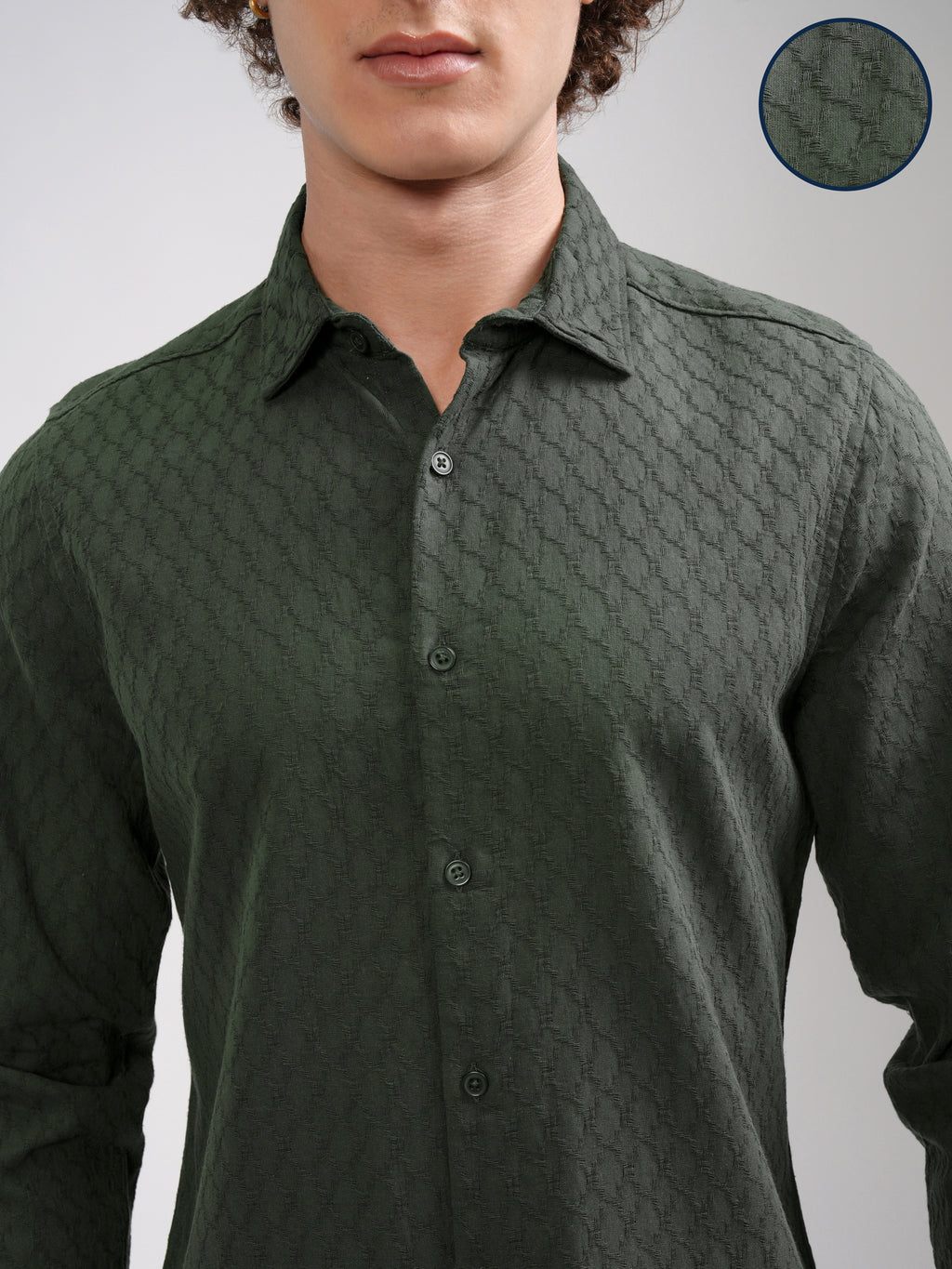 Highlander Men Green Self Design Regular Fit Casual Shirt - Green - Image 5